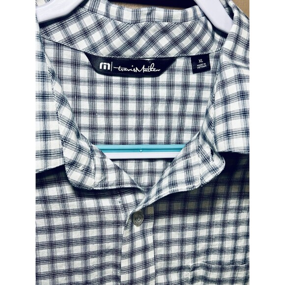 Travis Mathew Mens Size XL White Grey Black Plaid Button Down Short Sleeve Shirt - Picture 4 of 12